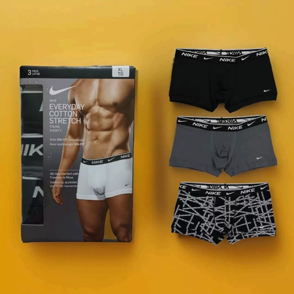New Nike 3 Pack Everyday Cotton Stretch XL Trunk Shorty Boxer Brief